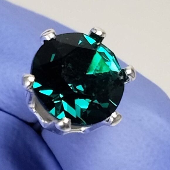 Swarovski Crystal - Sterling Silver Overlay 2 CTW Emerald Stud Earrings - 0.24" - Picture 4 of 9